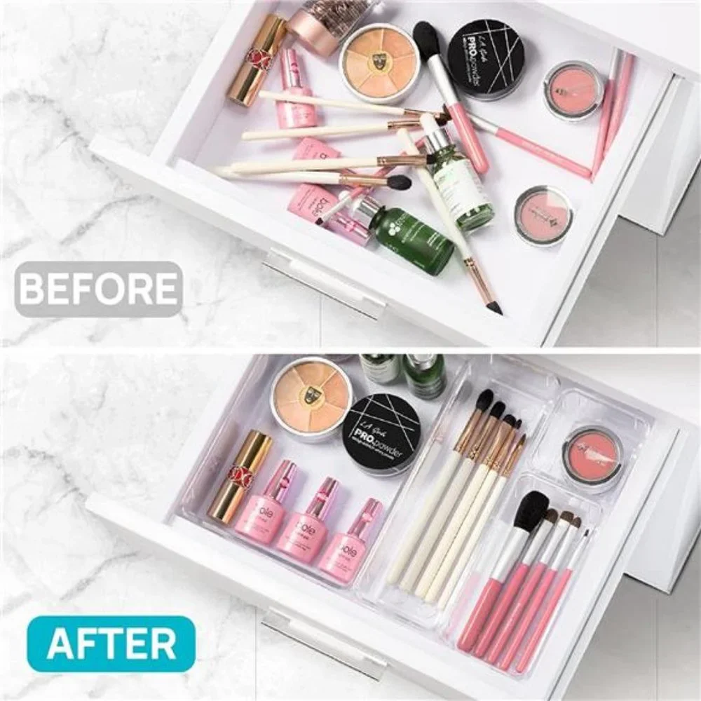 25 PCS Clear Plastic Drawer Organizers Set, 4-Size Versatile Bathroom and Vanity